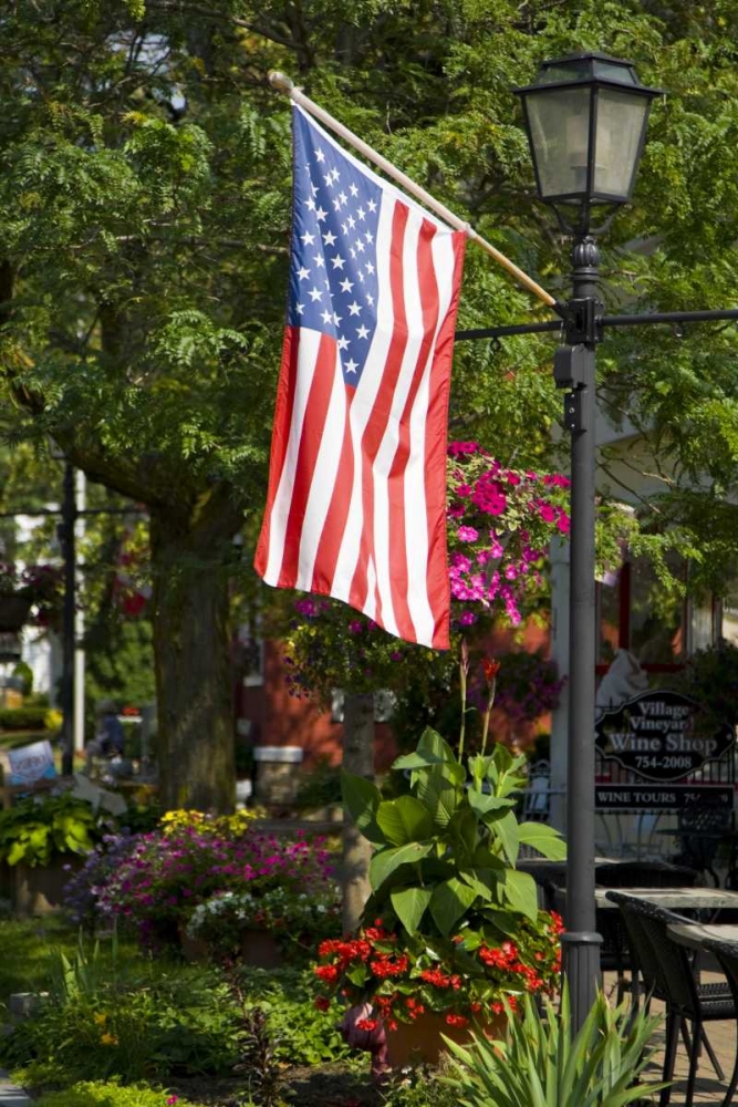 NY, Lewiston American flag attached to lamp post art print by Fred Lord for $57.95 CAD